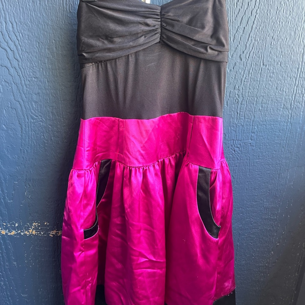 Black and Pink Strapless Dress